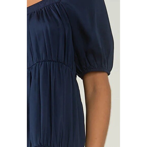 Elan Designer Navy NWT Blue Puff Sleeve Baby Doll Dress Womans Small Square Neck - Picture 4 of 9